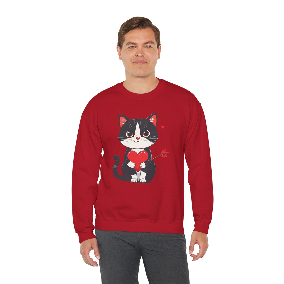 Cat Heart Sweatshirt, Heart Sweatshirt, Cat Sweatshirt, Valentine's Day Sweatshirt, 50/50 Cotton-Poly Animal Sweatshirt 103