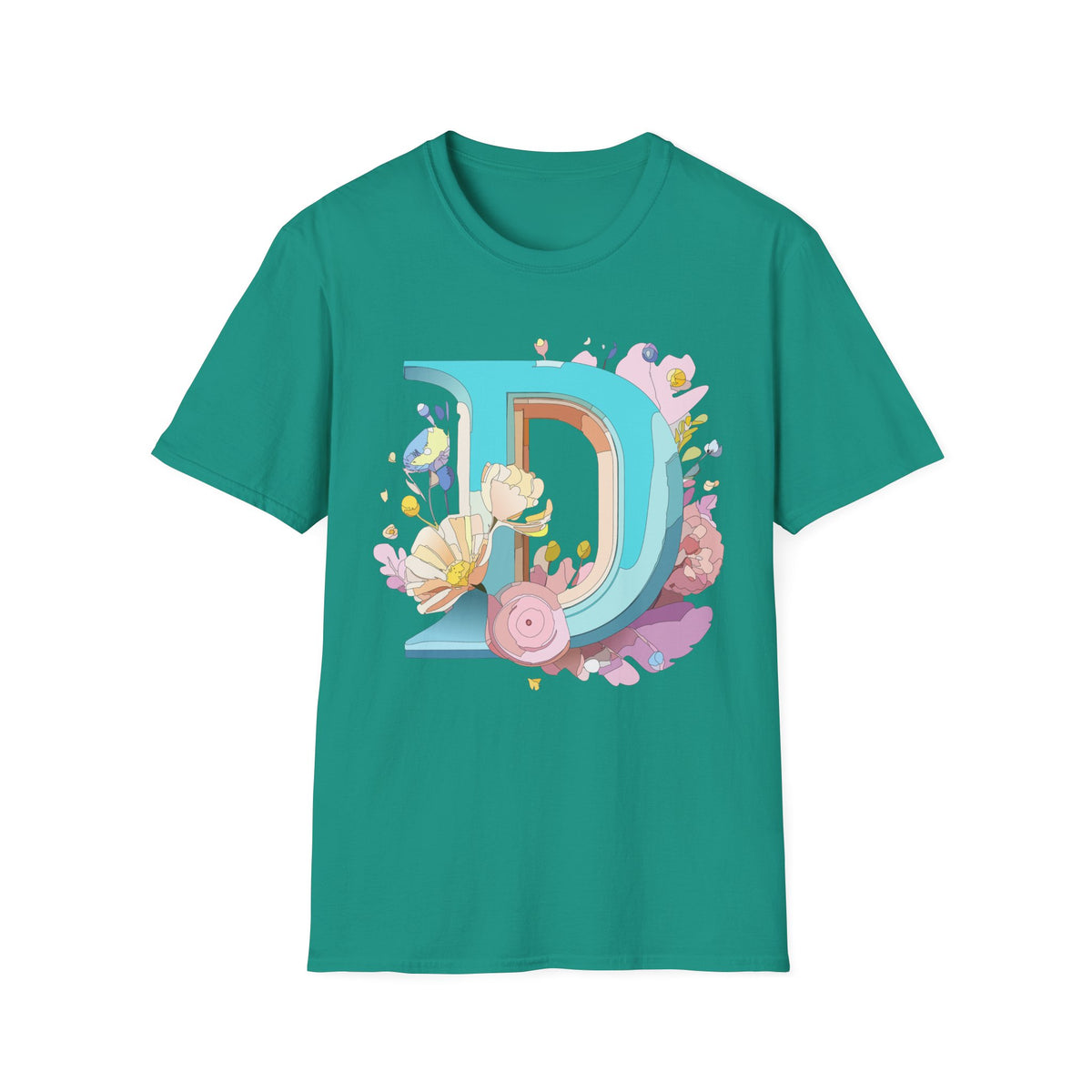 Floral Letter D T-Shirt | Monogram Initial D Tee, Botanical Alphabet Design