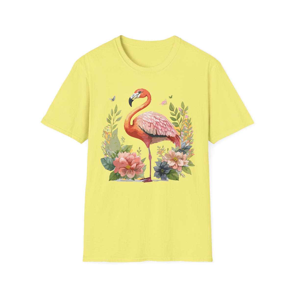Pink Flamingo Floral Tee | Flamingo Shirt, Tropical Bird Illustration
