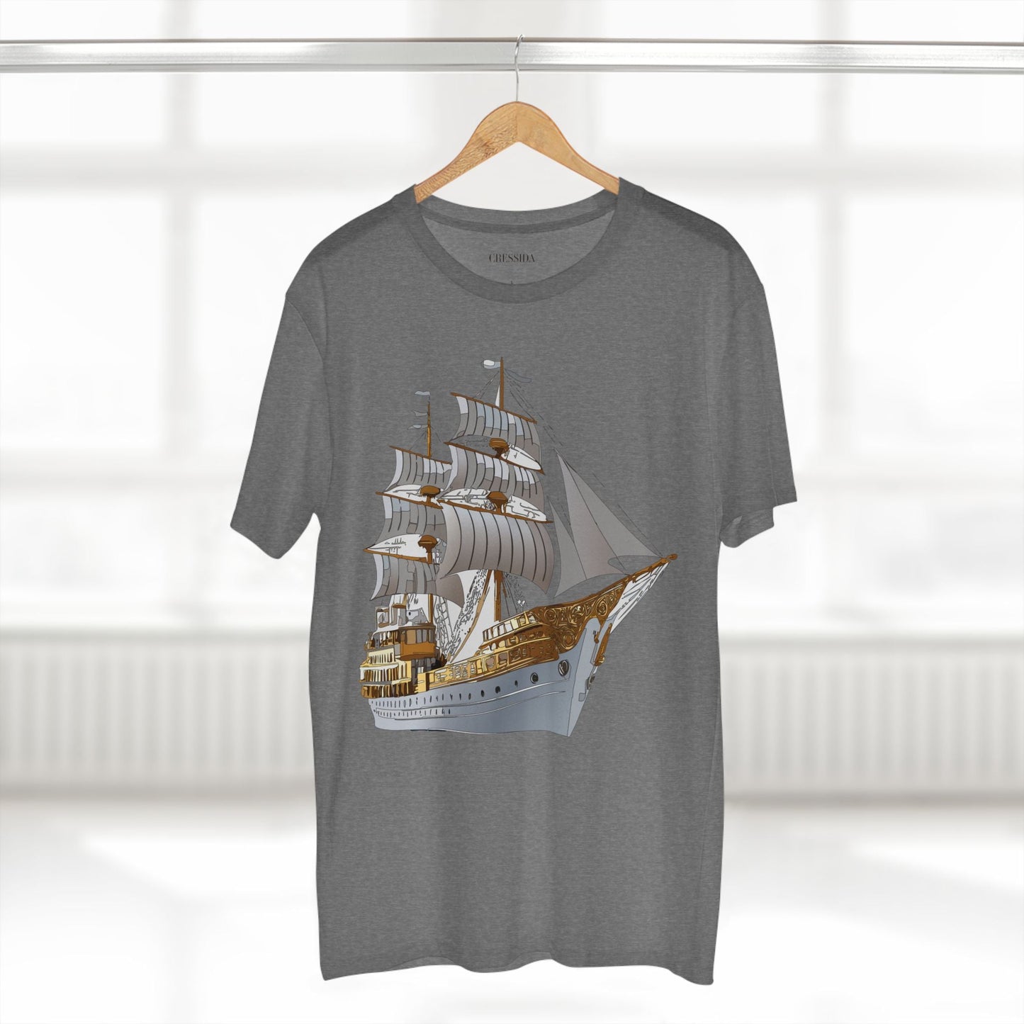 Ship Graphic Unisex 100 Cotton T-Shirt with Gold Frigate Art Design 5