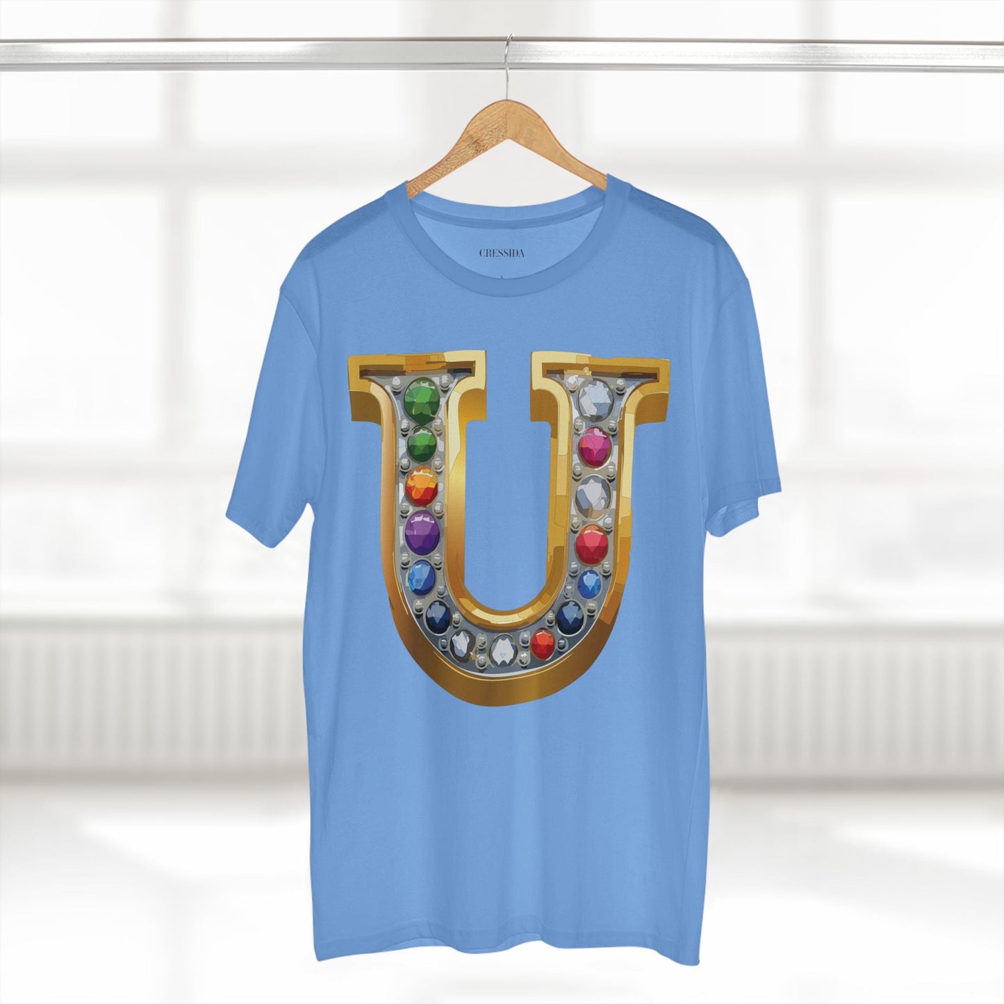 Letter U Graphic Design Tee Unisex 100 Cotton With Antique Gold Letters Artwork T-Shirt
