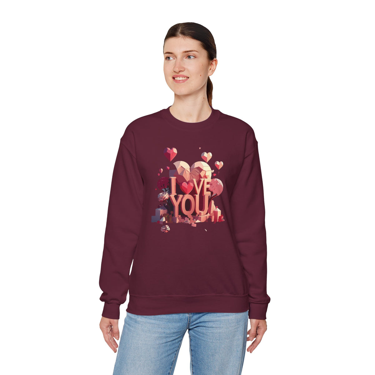 Unisex Big Heart Love Sweatshirt, Love Heart Sweatshirt, Floral Love Sweatshirt, 50/50 Cotton-Poly Valentine's Day Sweatshirt 10
