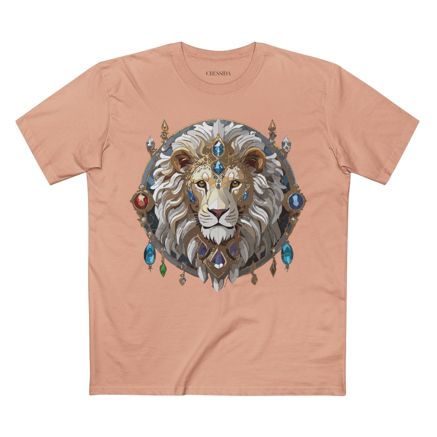 Lion Graphic Unisex 100 Cotton Tee With Unique Animal Golden Medallion Art Design 57