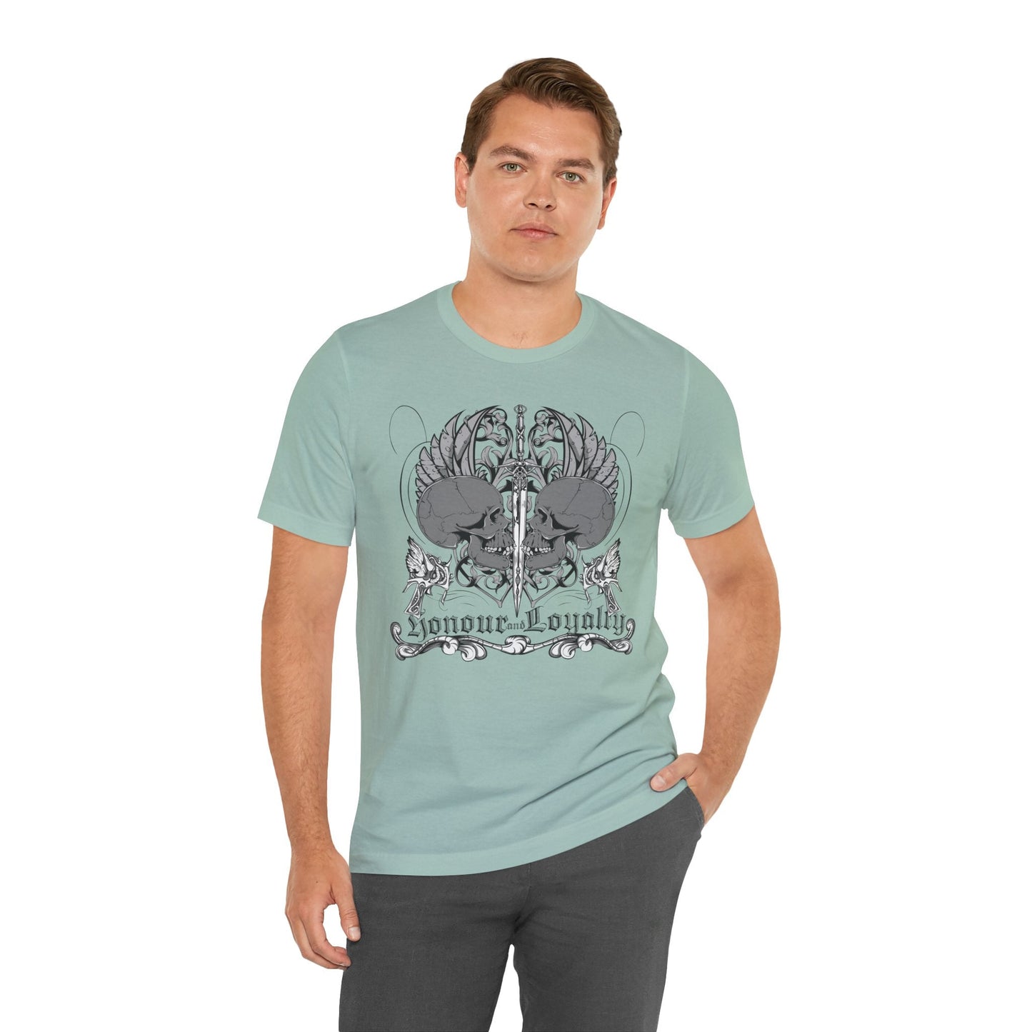 Honor Loyalty crest tee Gothic heraldry skulls wings emblem Art-48