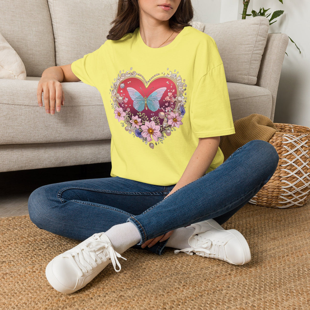 Butterfly Heart Floral Graphic Design Unisex 100 Cotton Gildan T-Shirt