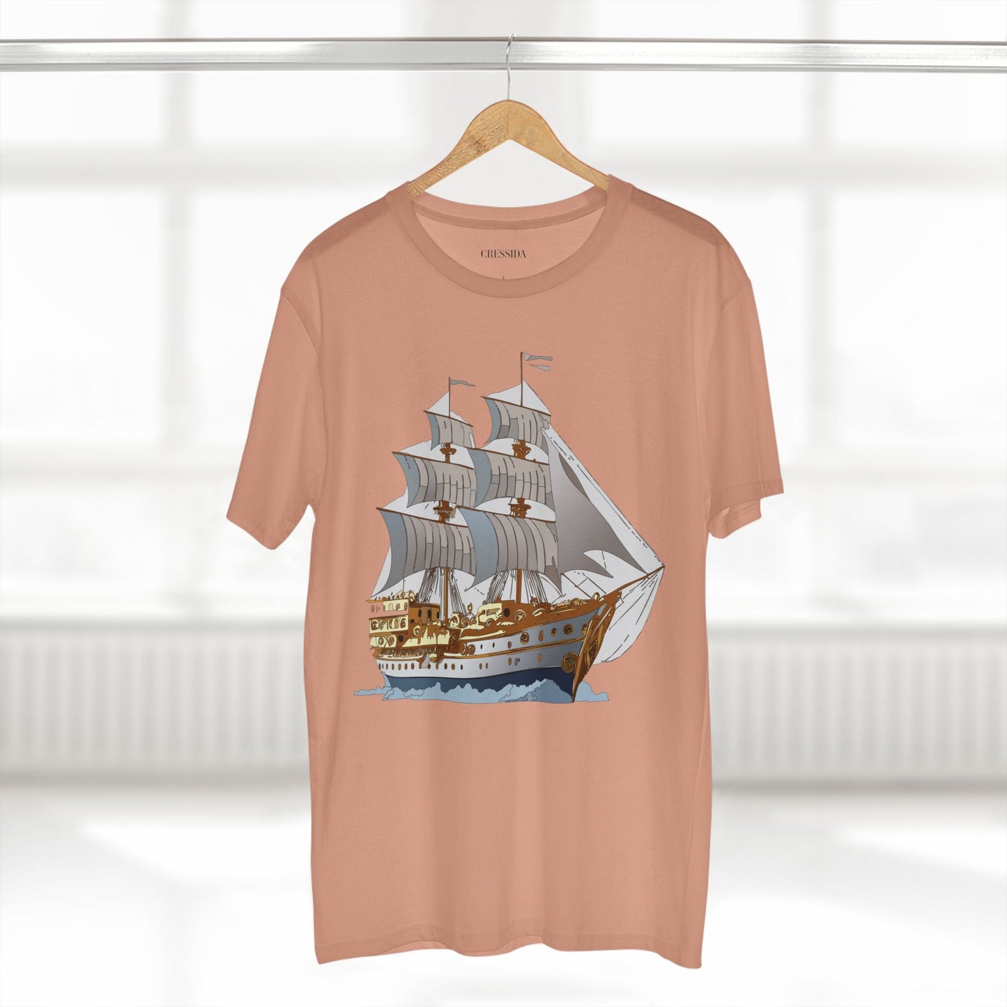 Ship Graphic Unisex 100 Cotton T-Shirt with Gold Frigate Art Design 12