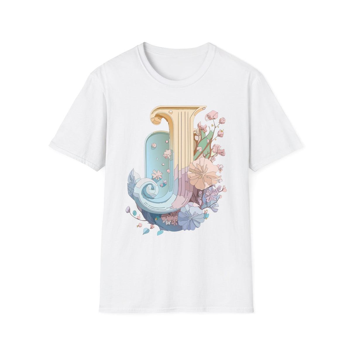 Floral Letter J T-Shirt | Pastel Column Monogram Tee