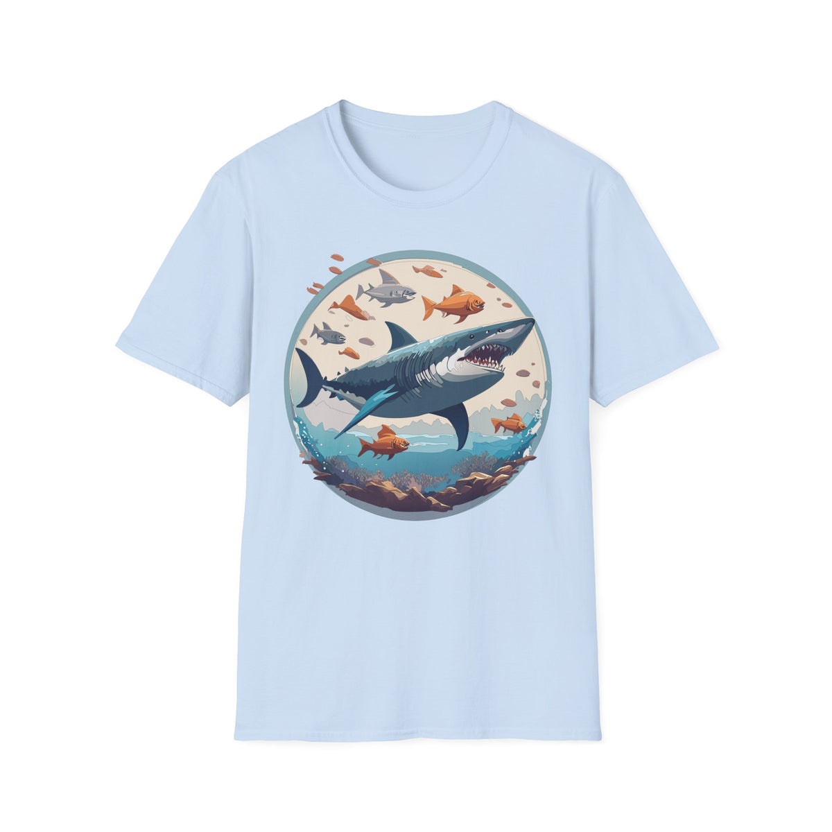 Great White Shark Circle Illustration T-Shirt | Ocean Fish Graphic Tee
