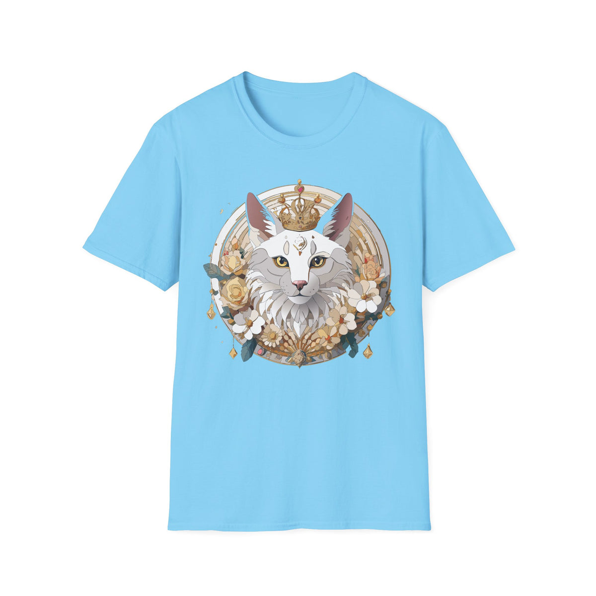 Regal Cat Crown graphic T-Shirt | White Cat Illustration, Floral Halo