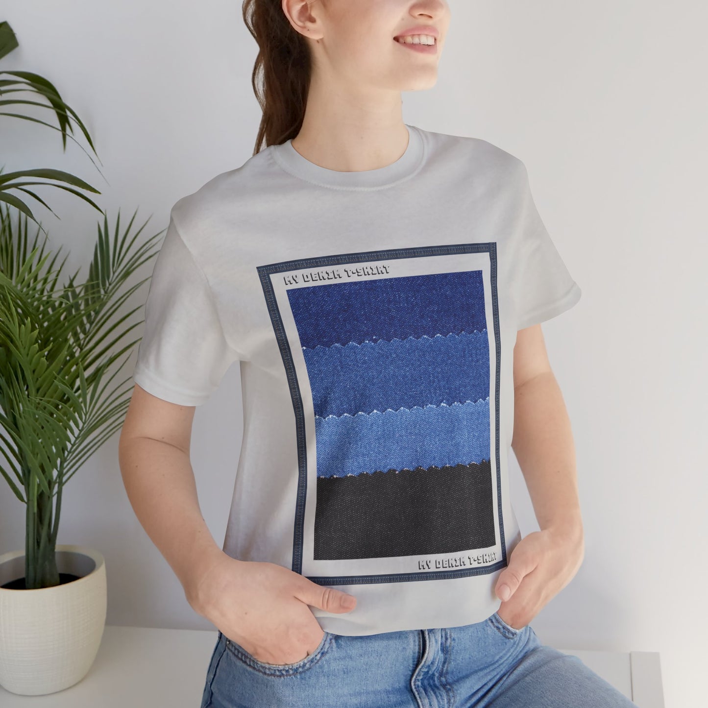 Unisex Cotton Tee Shirt with Denim Print