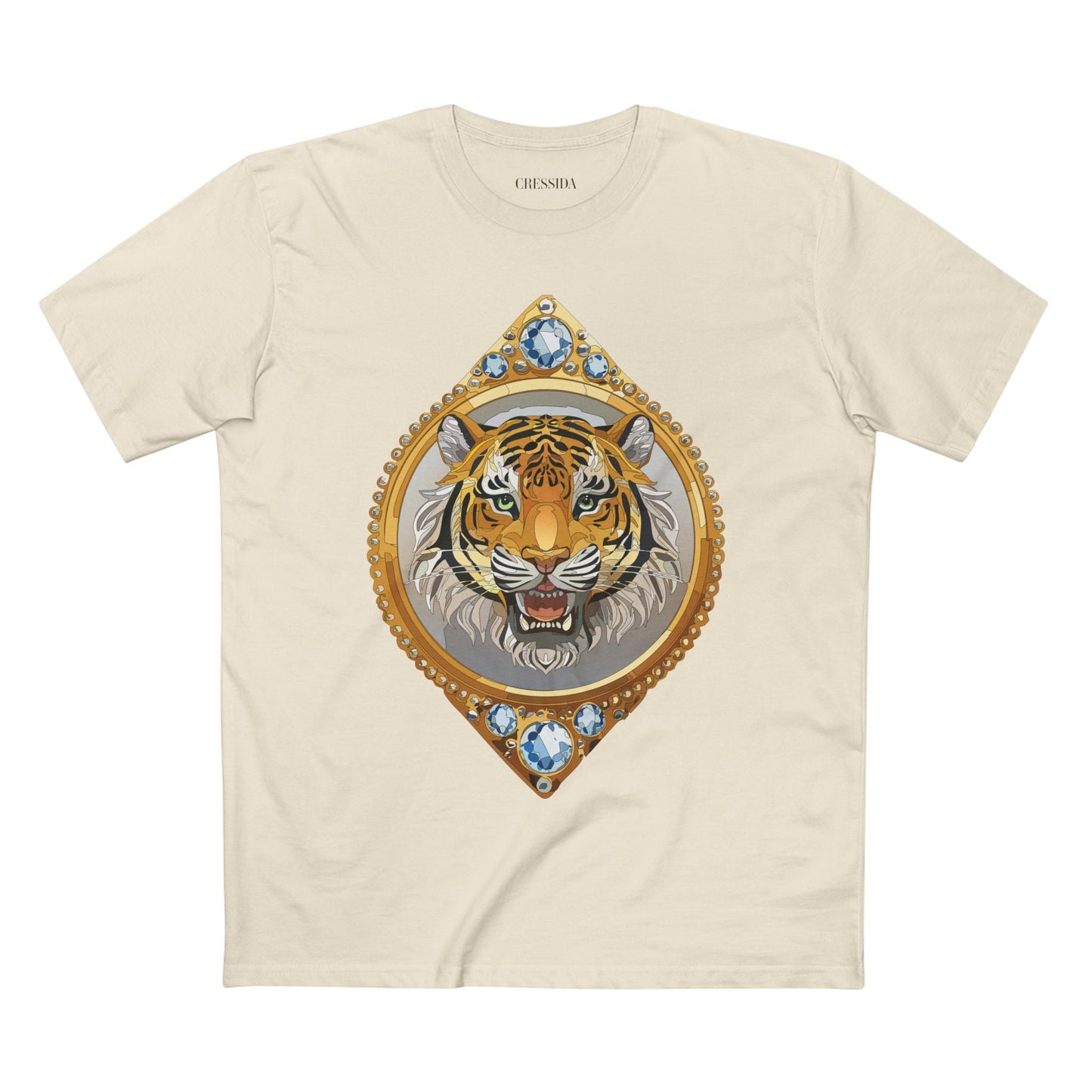 Tiger Graphic Unisex 100 Cotton Tee With Unique Animal Golden Medallion Art Design 1