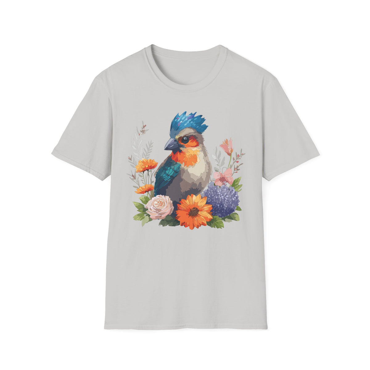 Colorful Crested Bird T-Shirt | Watercolor Floral Illustration