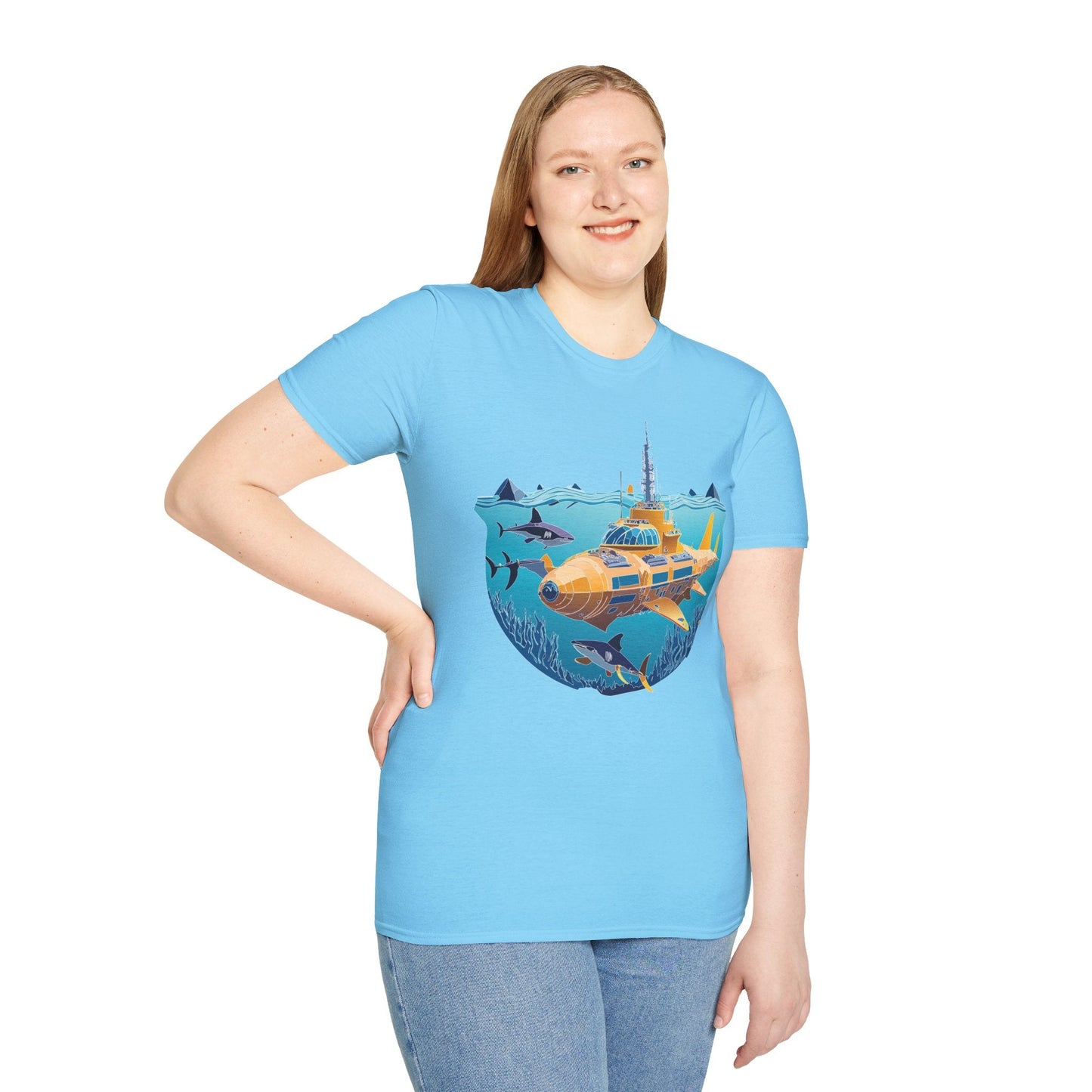 Ocean Tee Shirt Unisex Gildan Softstyle 64000 Ocean Theme Tee With U Boat Design