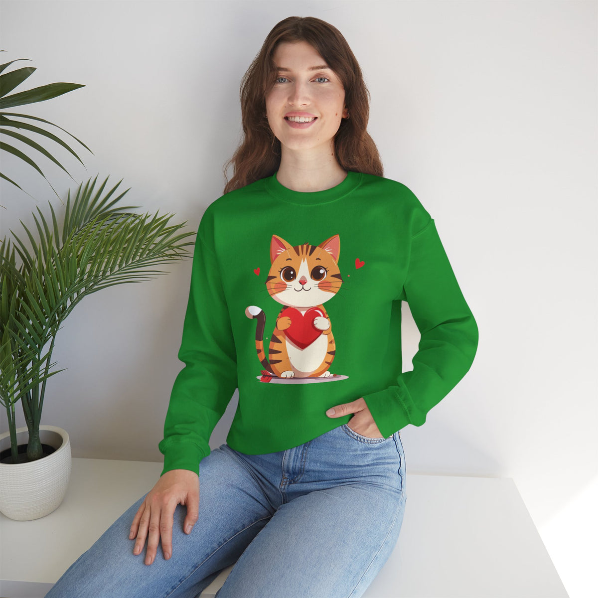 Cat Heart Sweatshirt, Heart Sweatshirt, Cat Sweatshirt, Valentine's Day Sweatshirt, 50/50 Cotton-Poly Animal Sweatshirt 103