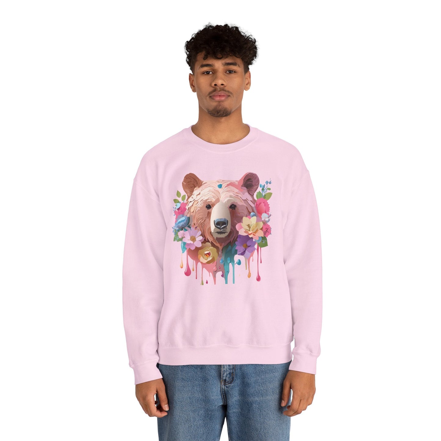 Unisex Floral Bear Sweatshirt Art Design Animals Print Gildan 18000