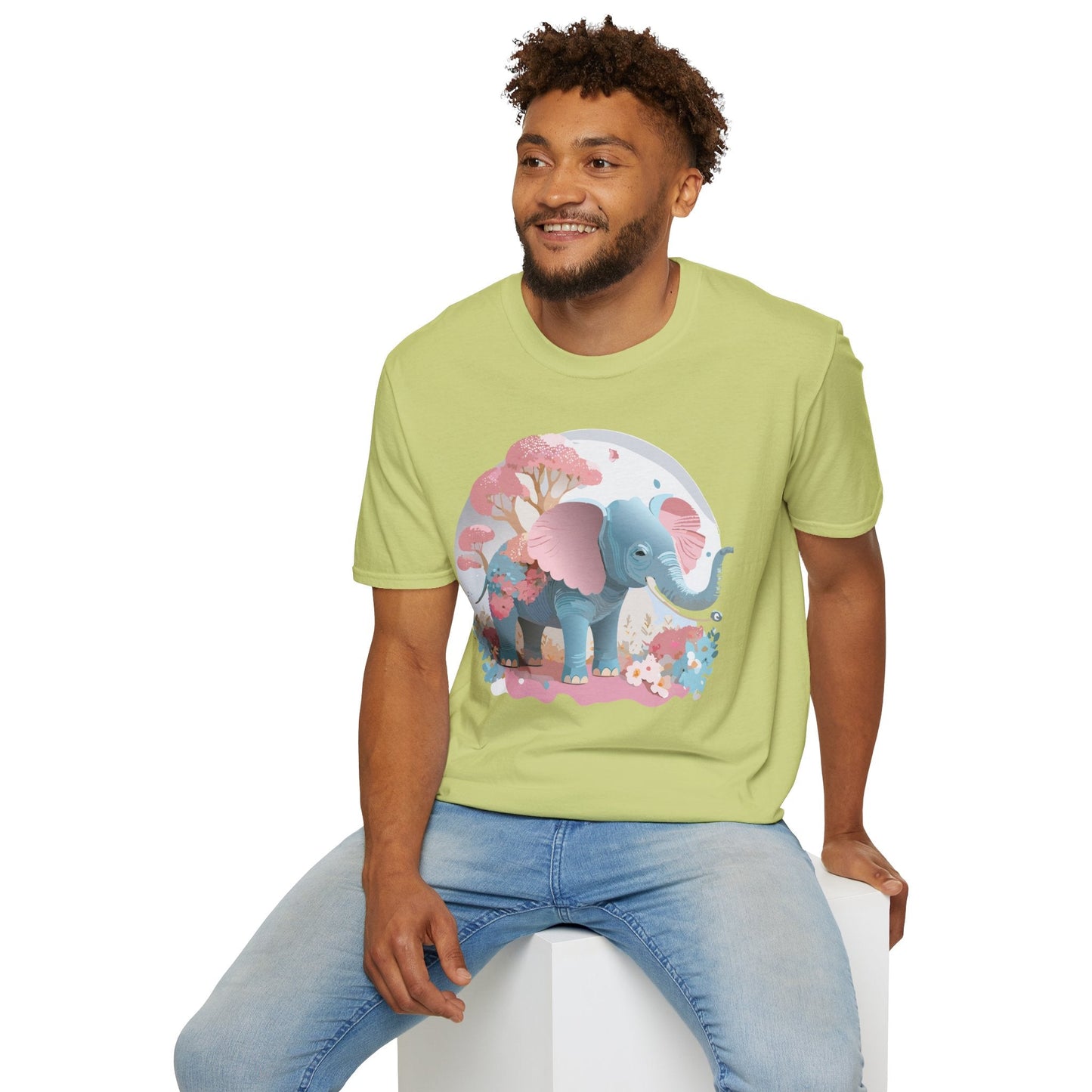 Unisex Elephant Graphic Tee Gildan Softstyle 64000 100 Percent Ring Spun Cotton Fabric