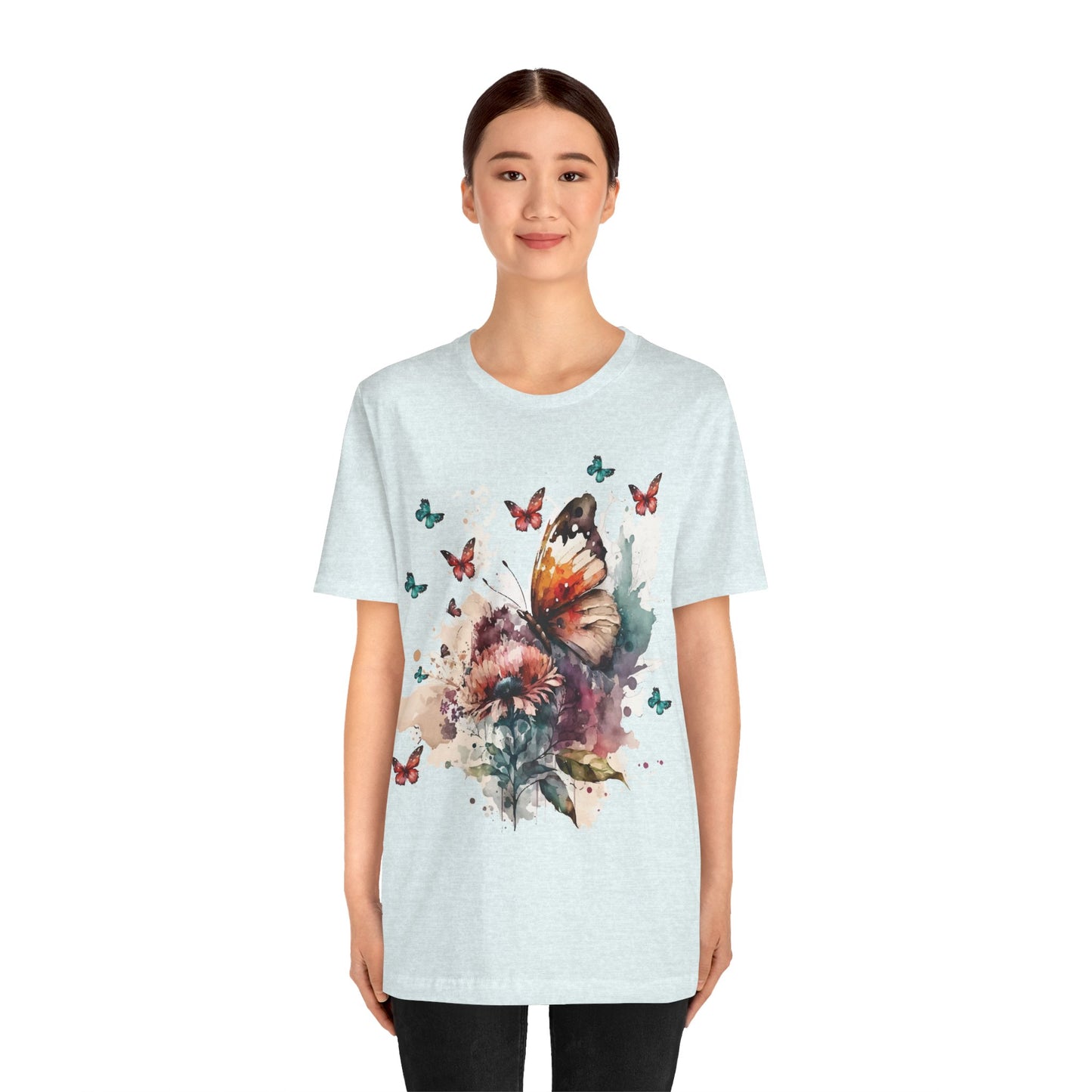 Cotton Tee Shirt with Butterfly Prints