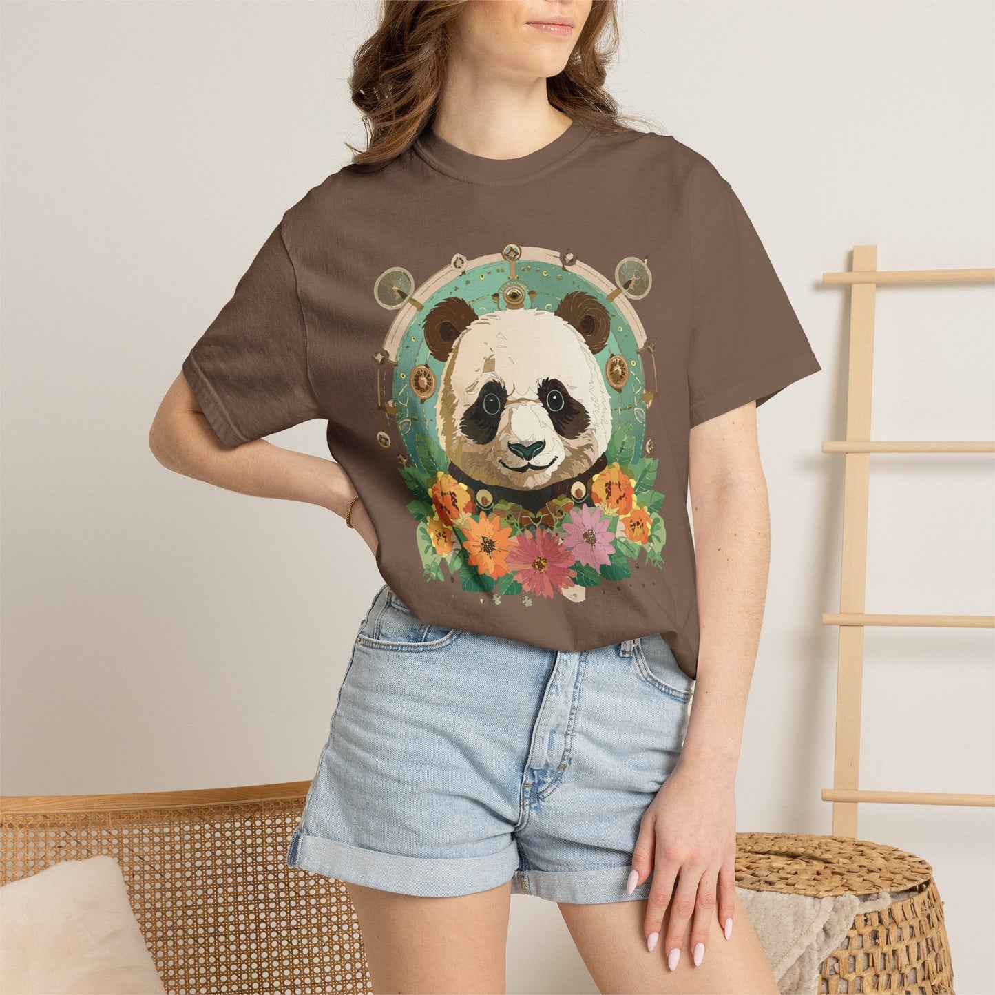 Panda Portrait Graphic T-Shirt Unisex Cotton Floral Animal Art Tee p3
