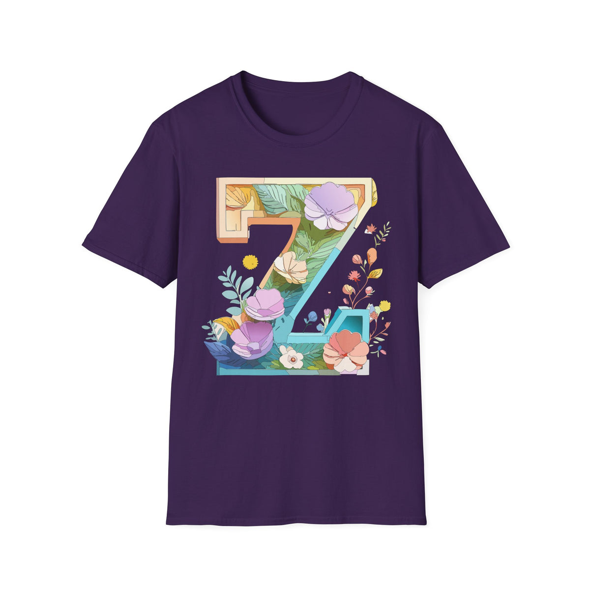 Floral Number 7 T-Shirt | Botanical Letter 7, Flower Initial Tee