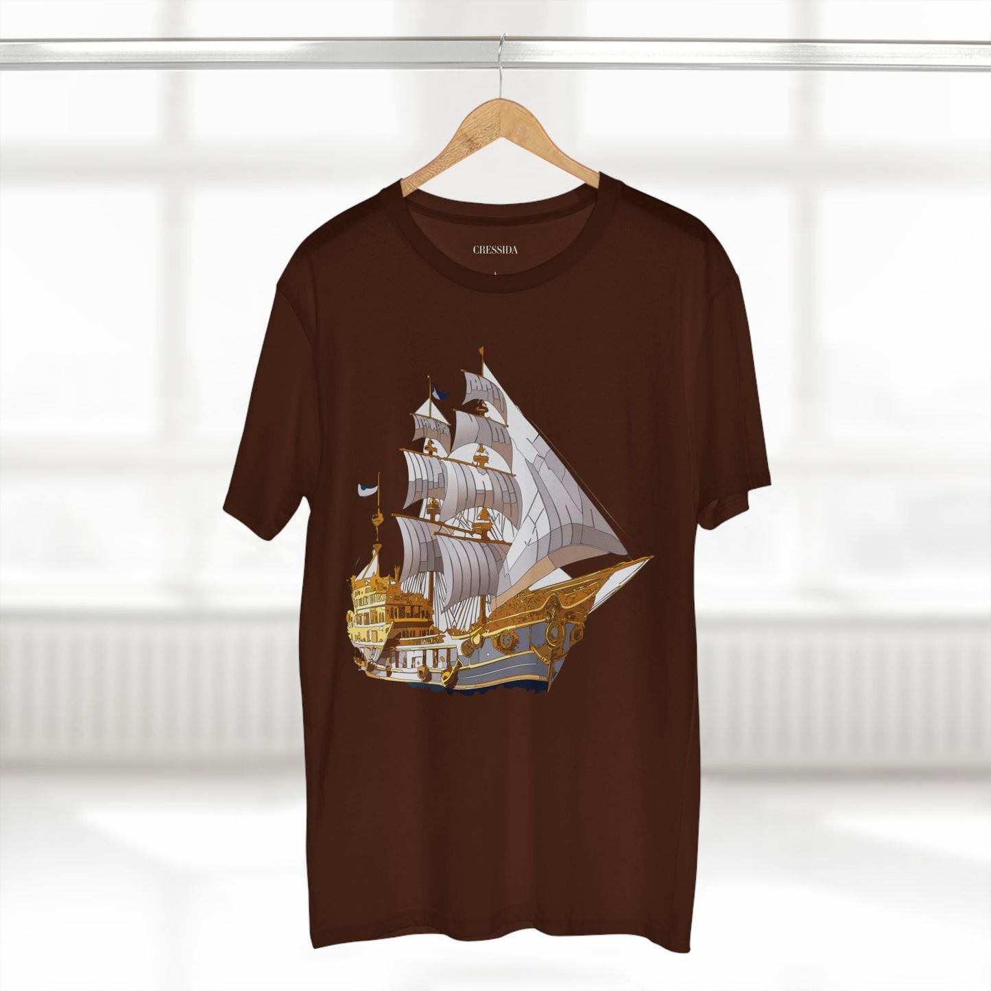 Ship Graphic Unisex 100 Cotton T-Shirt with Gold Frigate Art Design 10
