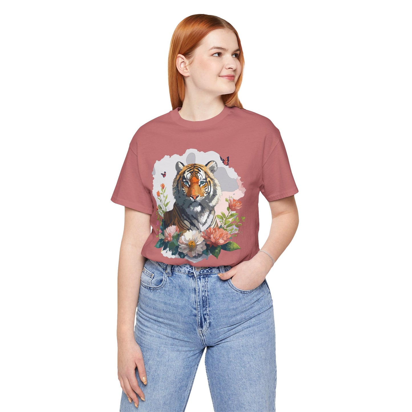 Floral Tiger Graphic Tee, Animal Shirt, Tiger Shirt, Flower Top, T-Shirt with Animal, Art Design