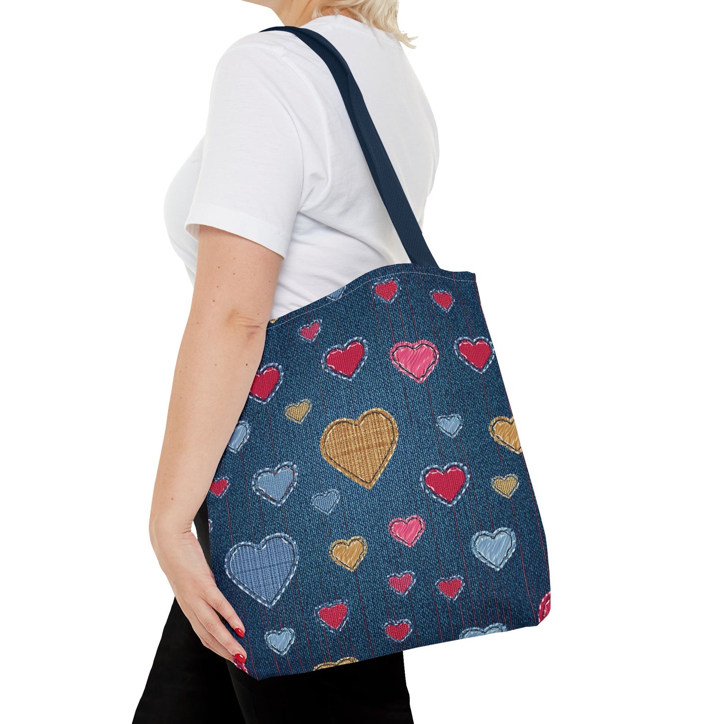 Love Day Graphic Design Denim Fabric Imitation Print Unisex Canvas Bag POLY 3 Sizes Tote Bag 201-24