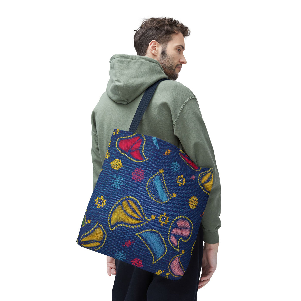 Diwali Graphic Denim Fabric Imitation Print Unisex Canvas Bag Poly Spun 3 Sizes Tote Bag 205-21