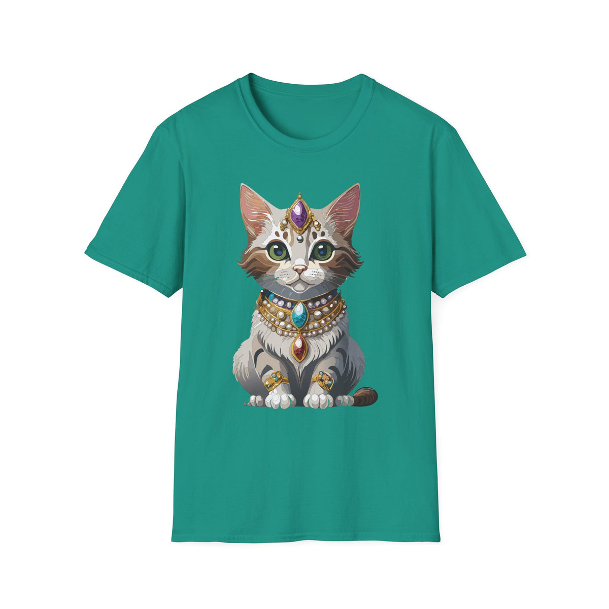 Jeweled Cat Portrait T-Shirt | Regal Kitty Illustration