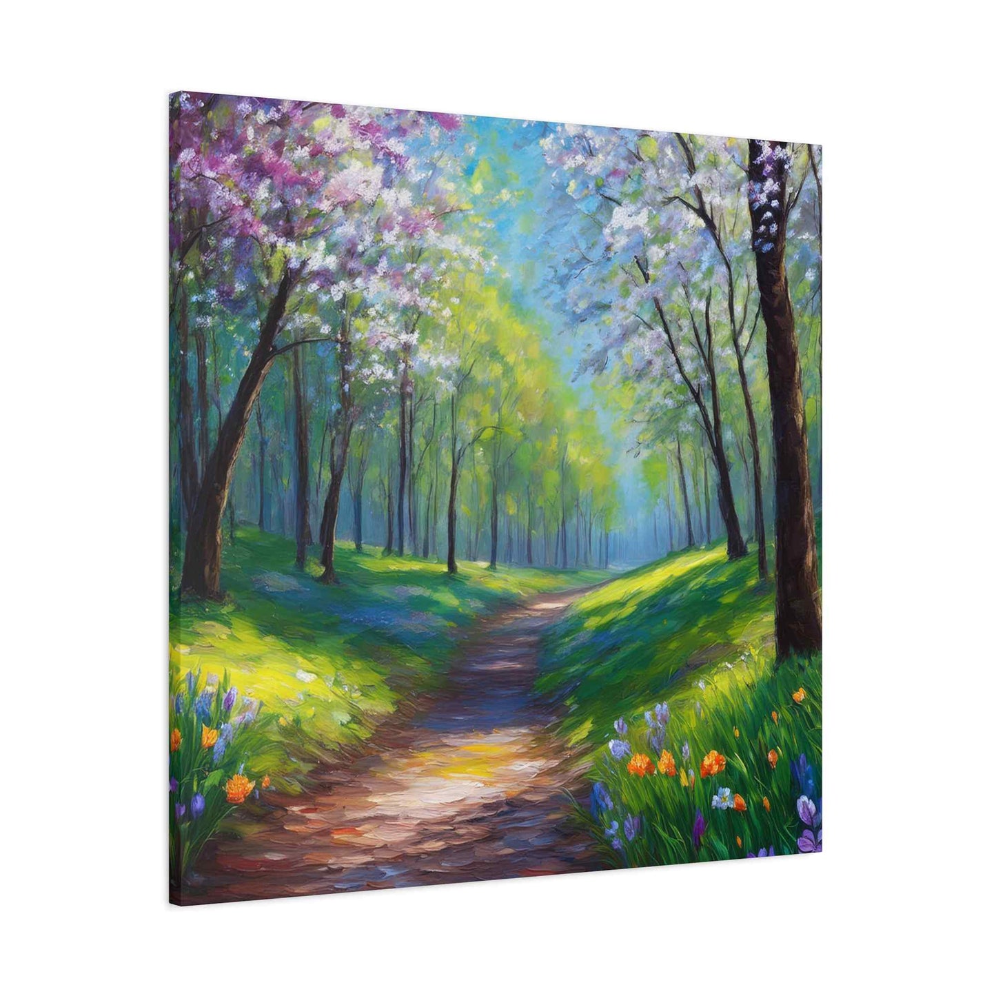 Spring Forest Print Canvas, Oil Paint Print 20x20, 24x24, 30x30, 32x32, 36x36 Art Design Print Pine-Wood Inner Frame MC-95