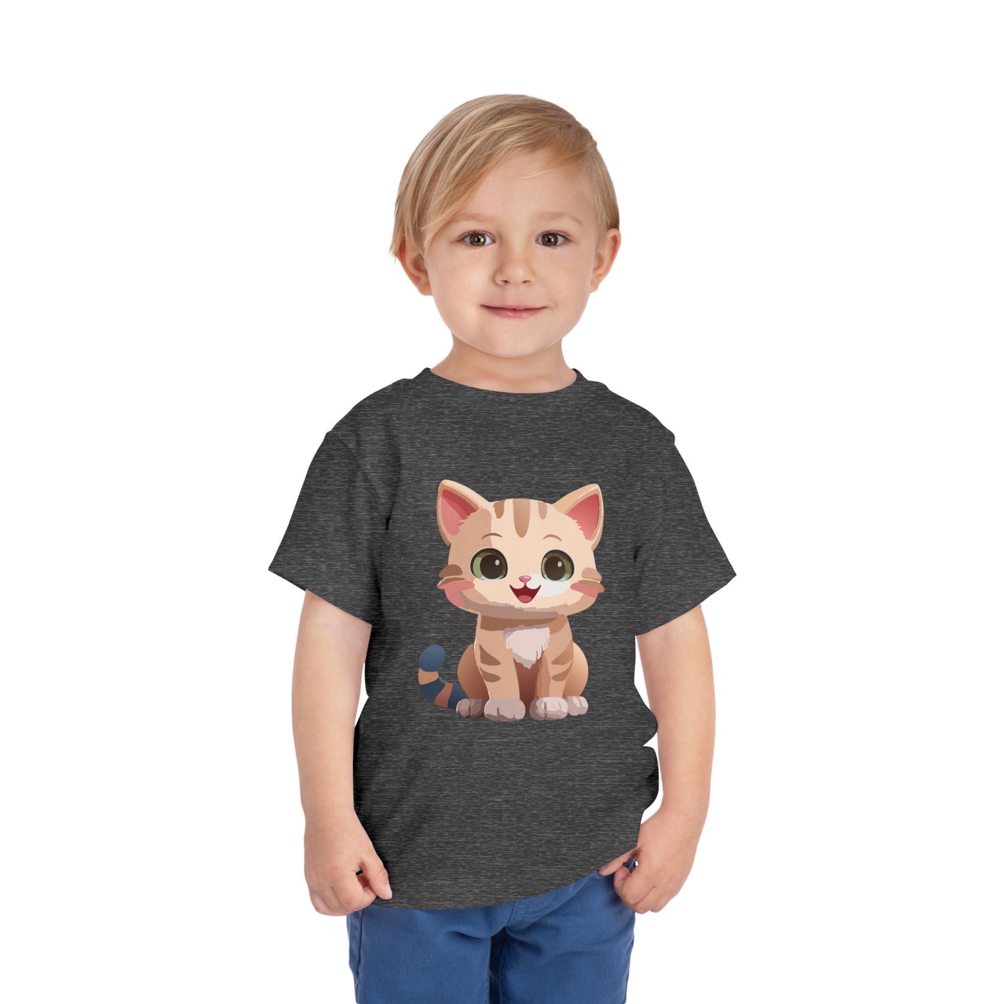 Bonita camiseta de manga corta para niños pequeños con gato: adorable camiseta con gráfico de gatito para niños (2 a 5 años)