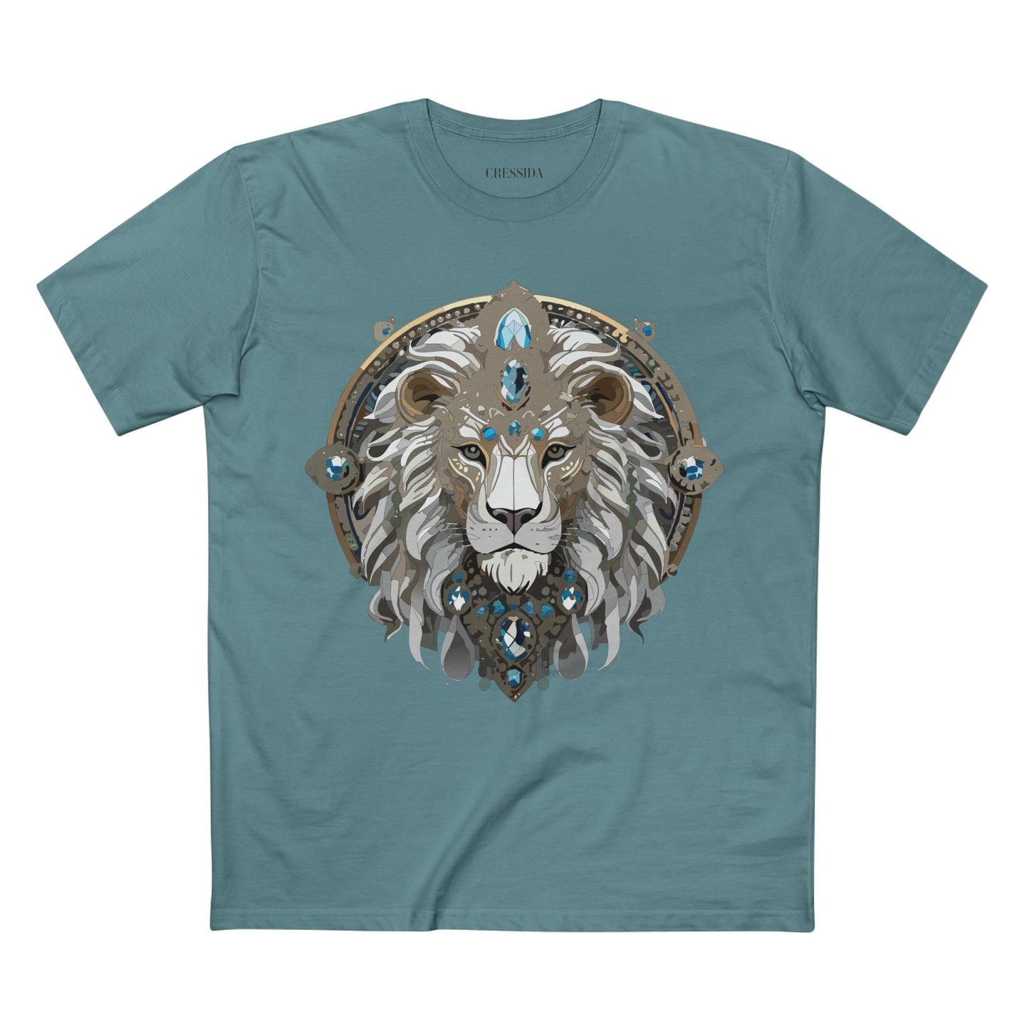 Lion Graphic Unisex 100 Cotton Tee With Unique Animal Golden Medallion Art Design 56