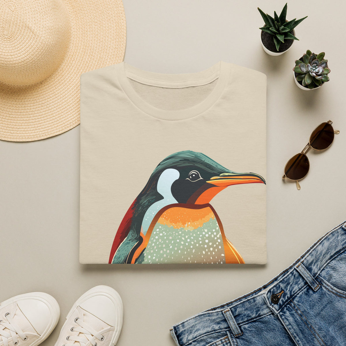 Colorful Penguin Illustration T-Shirt | Vibrant Penguin Artwork
