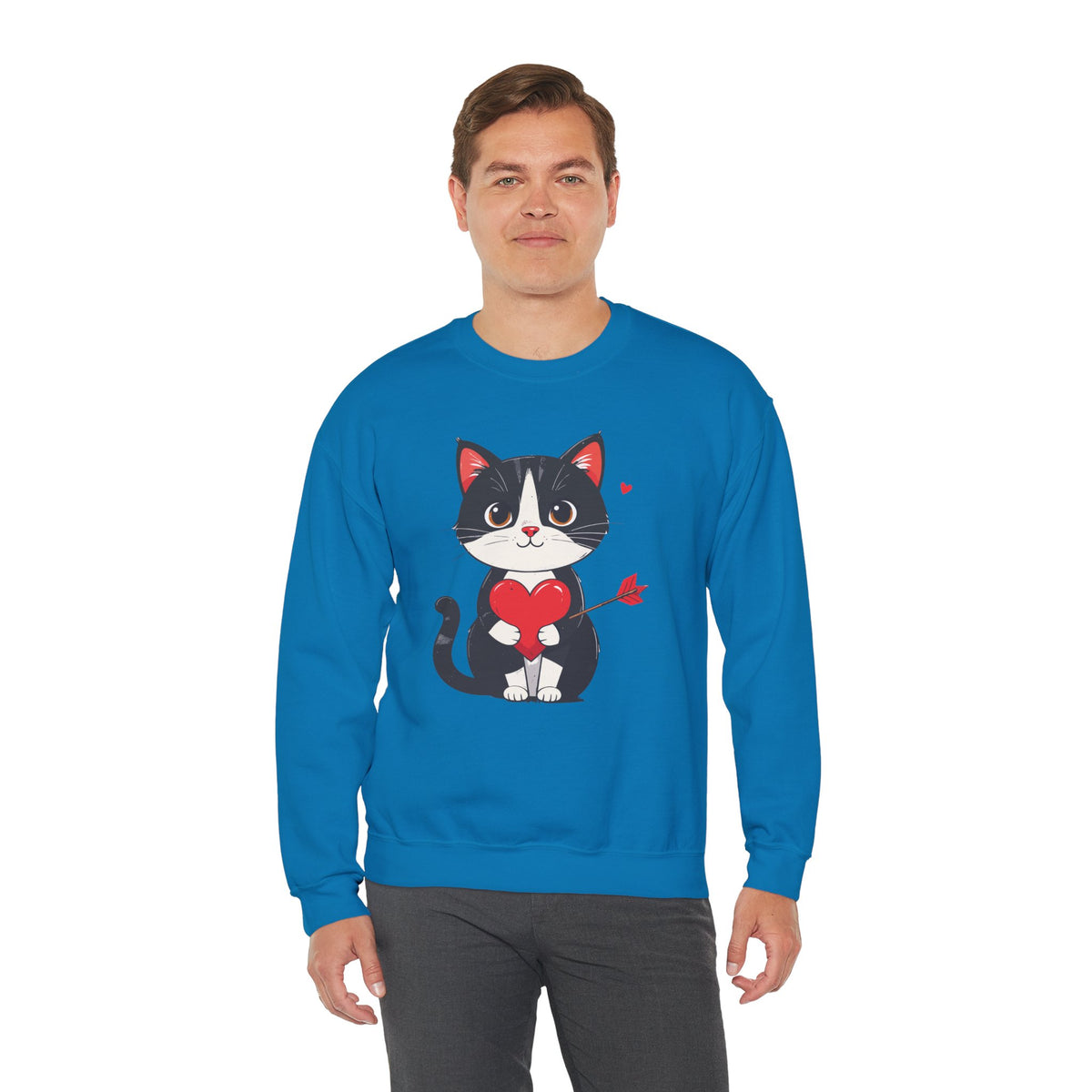 Cat Heart Sweatshirt, Heart Sweatshirt, Cat Sweatshirt, Valentine's Day Sweatshirt, 50/50 Cotton-Poly Animal Sweatshirt 103