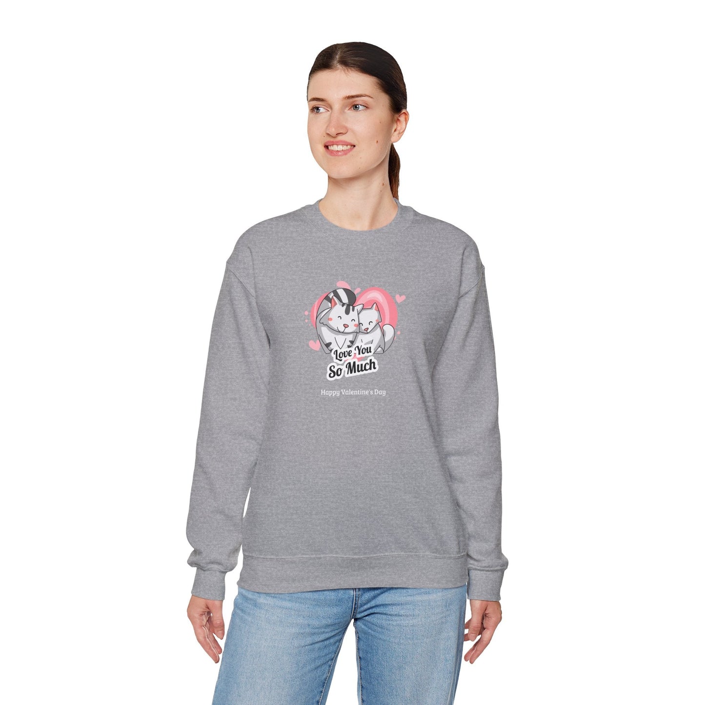 Cat Heart Sweatshirt Valentines Day Unisex 50 50 Cotton Poly Crewneck Gildan 18000