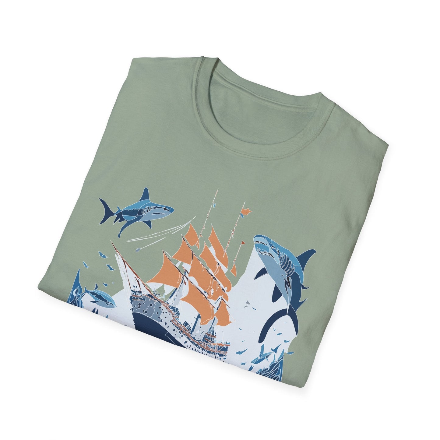 Ocean Tee Shirt Unisex Gildan Softstyle 64000 Ring Spun Cotton Art Print Graphic Ocean Design