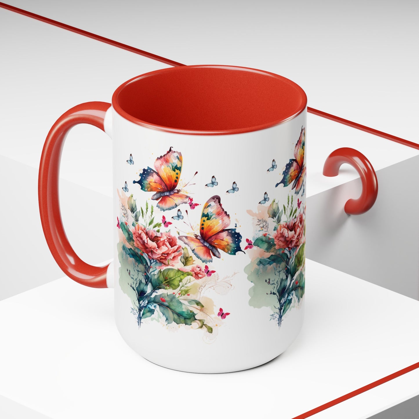 Two-Tone Coffee Mugs with butterfly