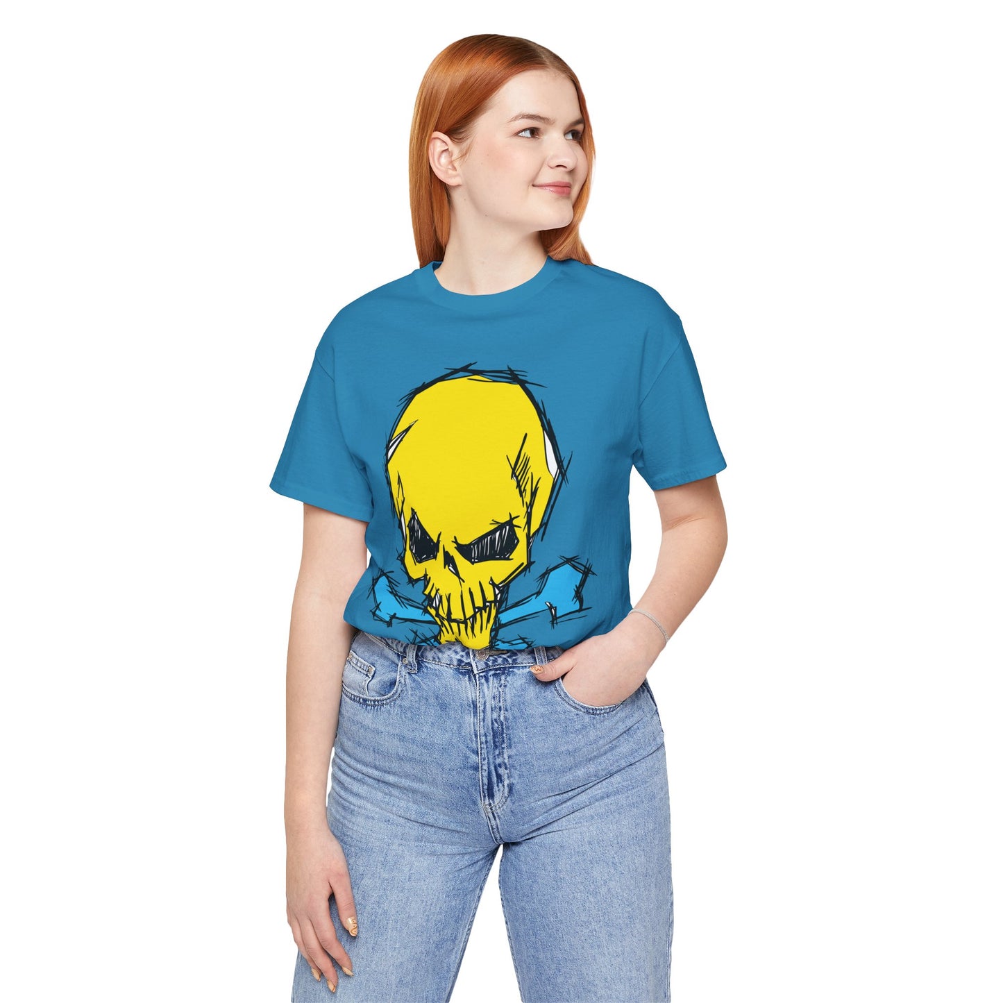 2-Yellow Skull Graphic Design Tee, Skull Shirt, Vintage Tees, Art Design T-Shirt, Vintage Graphic Tee, Art Shirts with Skulls
