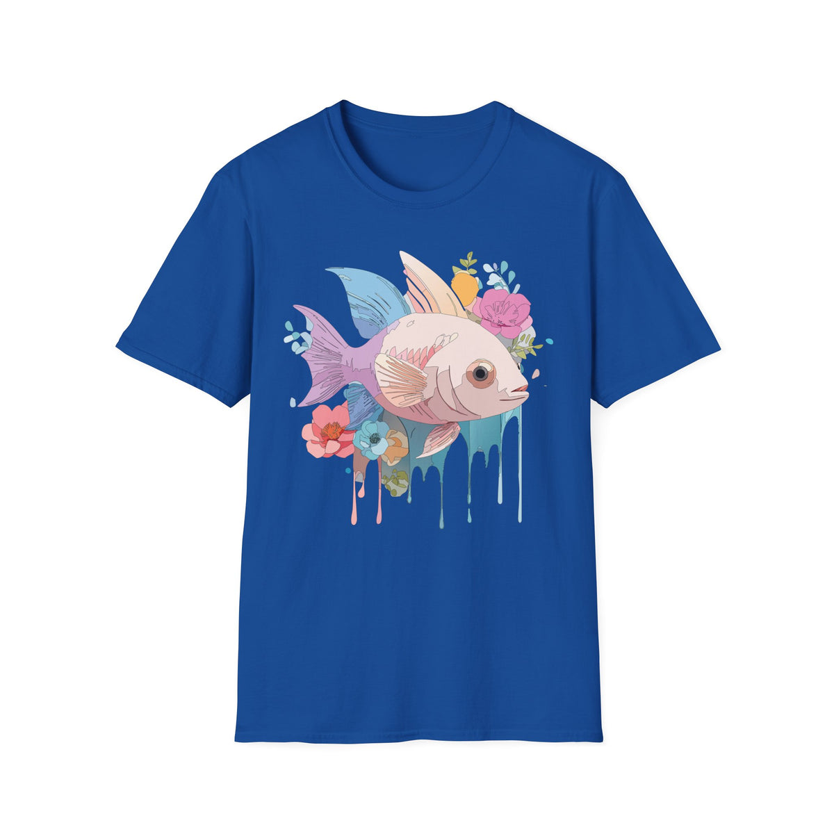 Pastel Floral Fish T-Shirt | Cute Koi Art, Watercolor Drip Design
