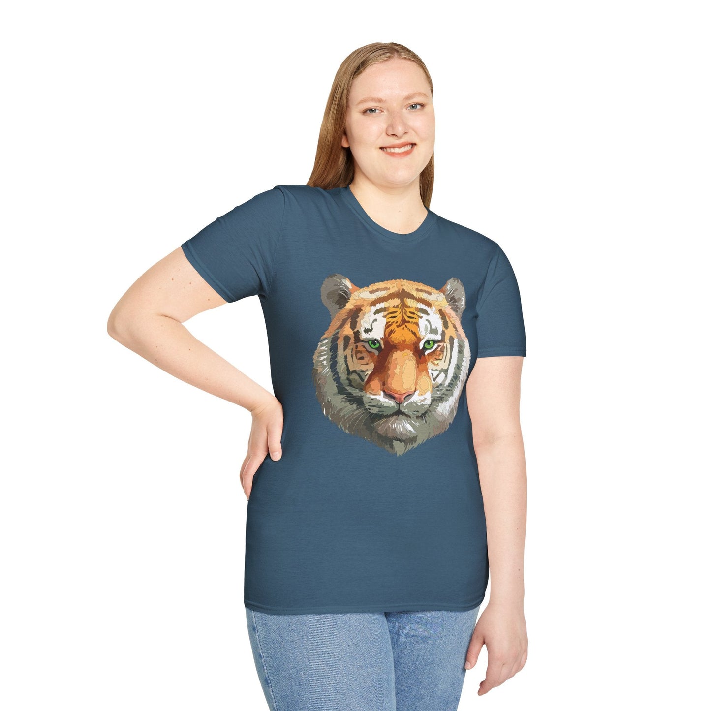 Tiger Print Shirt Unisex Animal Tee Gildan Softstyle 64000 Cotton Comfort