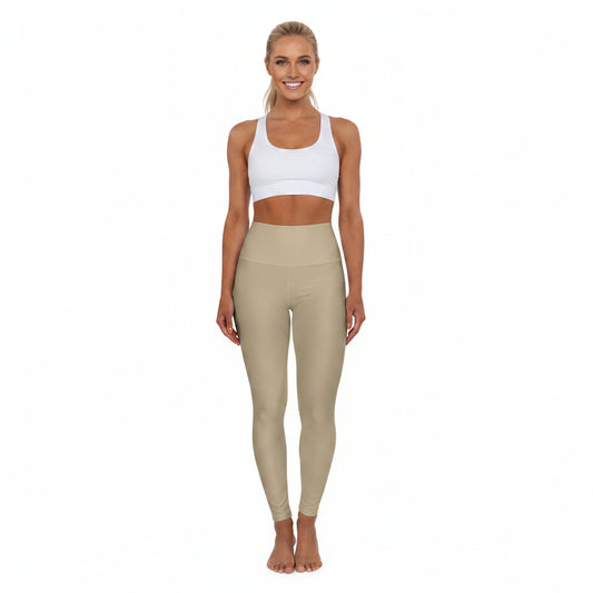 Khaki Beige Color High-Waist Yoga Leggings Women's Seamless Poly-Span Stretchy Pants XS-2XL
