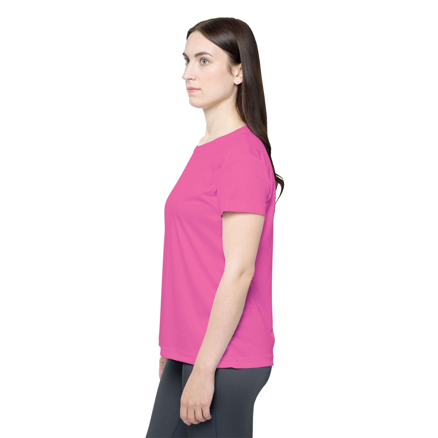 Hot Pink Web Women's Sports Jersey Short Sleeves 100% Poly Solid Pink Color Print Athletic Tee