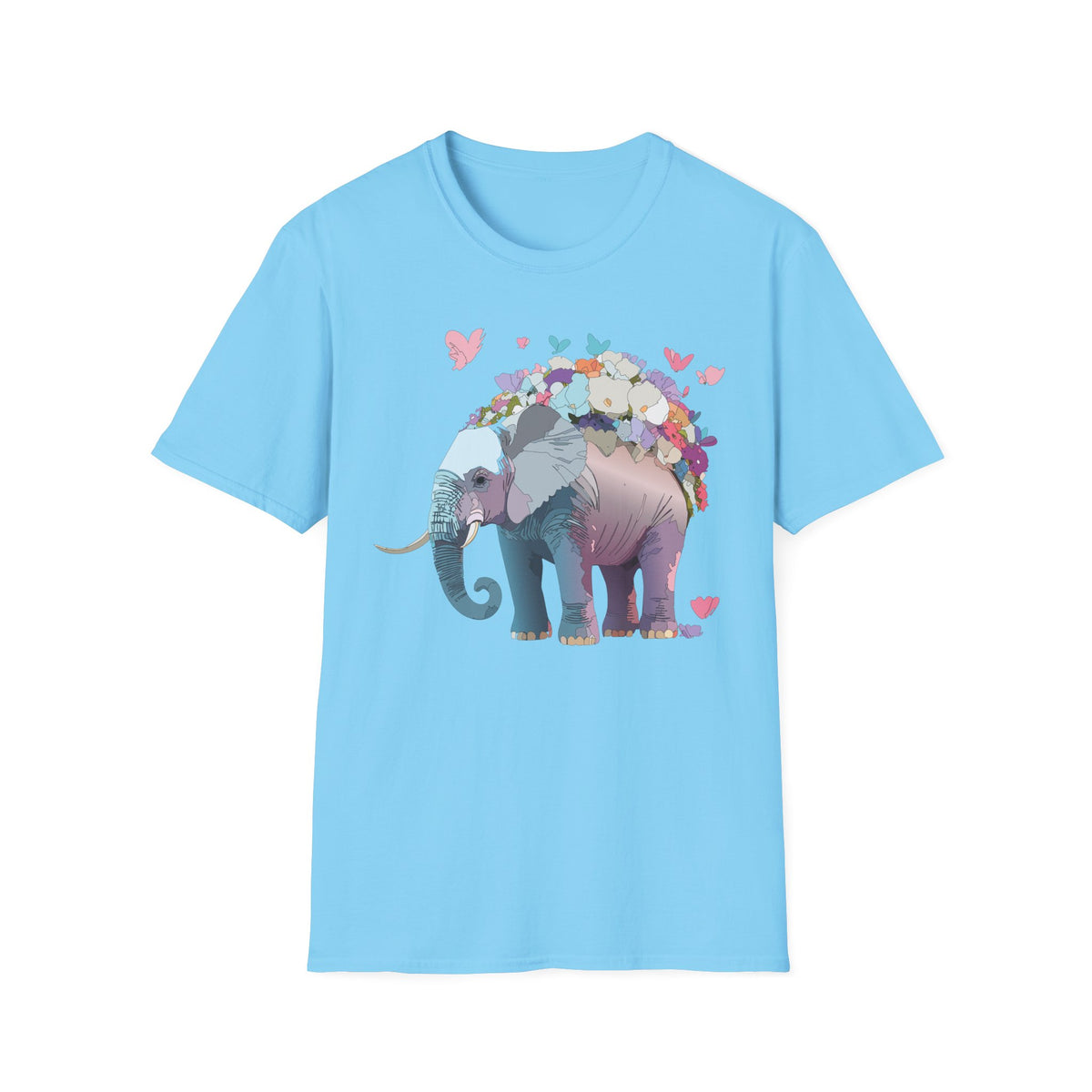 Floral Elephant Illustration T-Shirt | Butterfly Heart Garden Tee