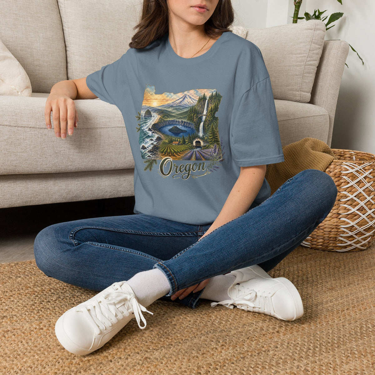 Oregon Crater Lake Mountains Travel Graphic Design Unisex 100 Cotton Gildan T-Shirt
