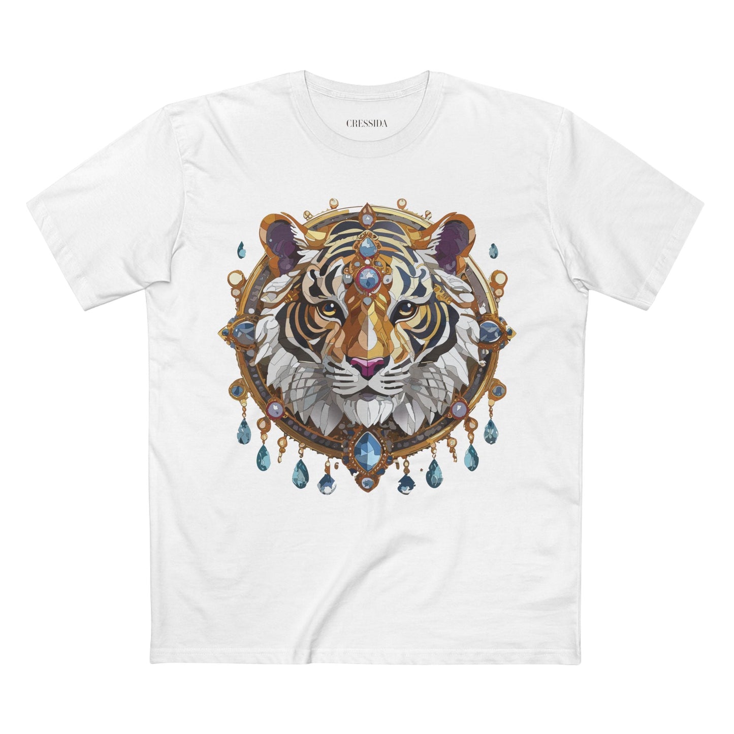 Tiger Graphic Unisex 100 Cotton Tee With Unique Animal Golden Medallion Art Design 55
