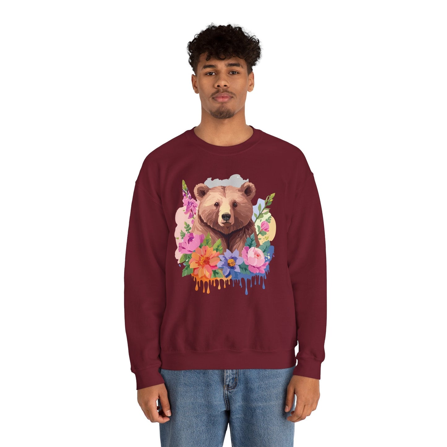 Unisex Floral Bear Sweatshirt With Art Design Animals Print Graphic