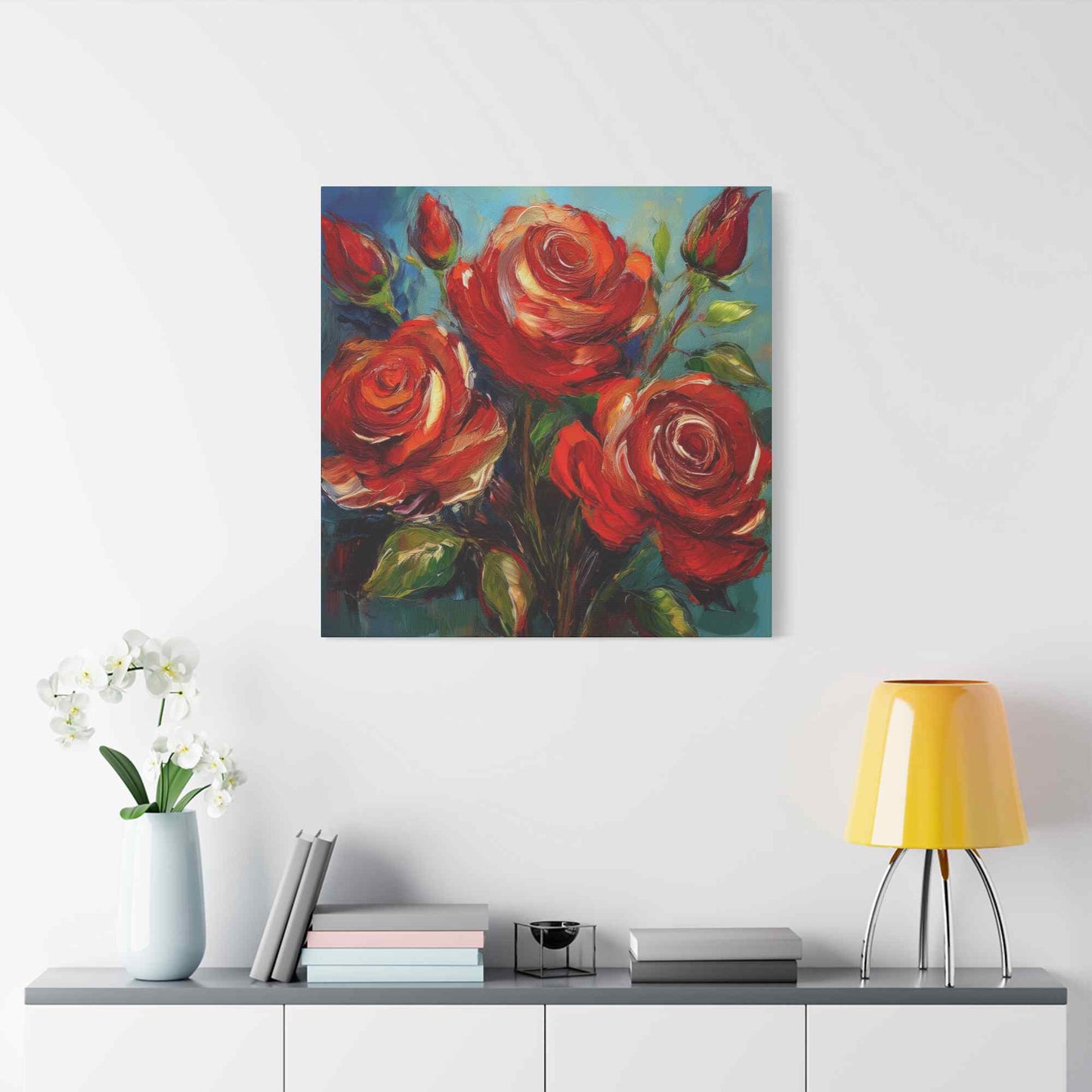 Red Roses Print Canvas, Roses Oil Paint Print 20x20, 24x24, 30x30, 32x32, 36x36, Floral Art Design Print Non-Frame MC-23