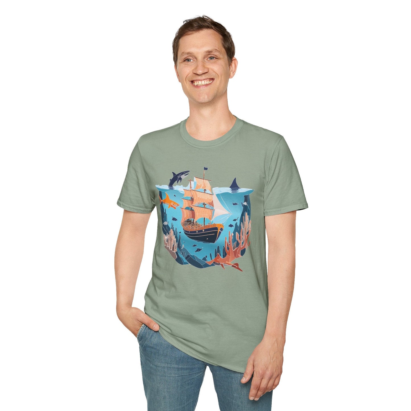 Ocean Tee Shirt Unisex Softstyle 64000 U Boat Design 100 Percent Ring Spun Cotton Tee