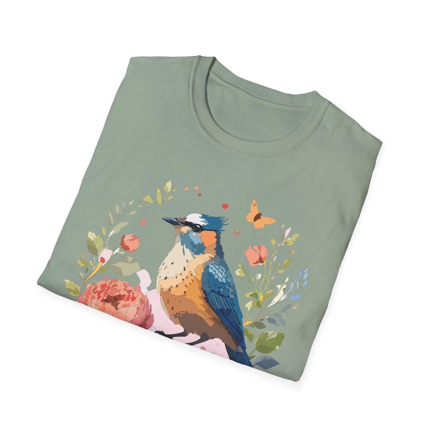 Floral Bird T Shirt Unisex Softstyle Gildan 64000 Tee 100 Percent Ring Spun Cotton
