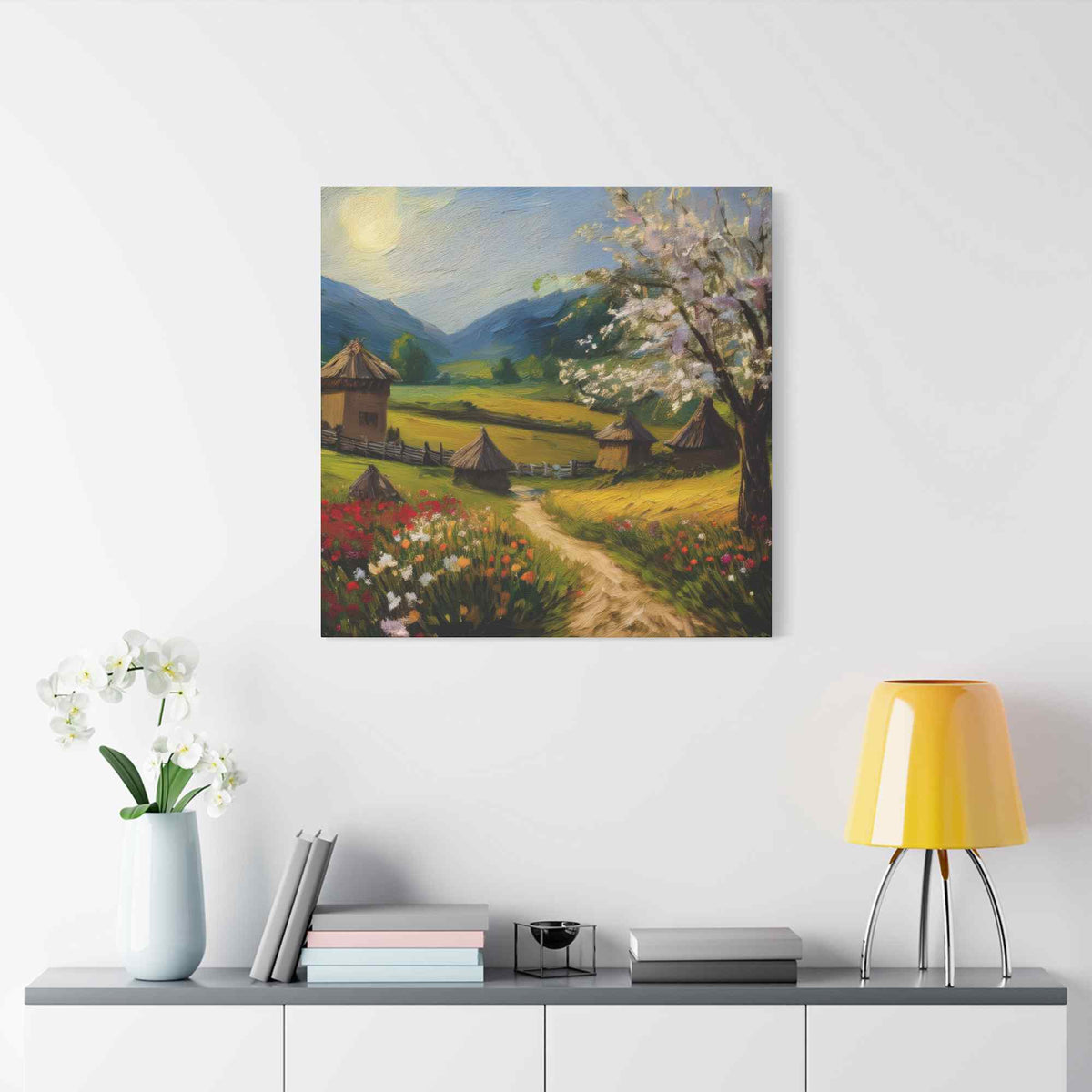 Countryside Spring Print Canvas, Oil Paint Print 20x20, 24x24, 30x30, 32x32, 36x36 Art Design Pine-Wood Inner Frame MC-109