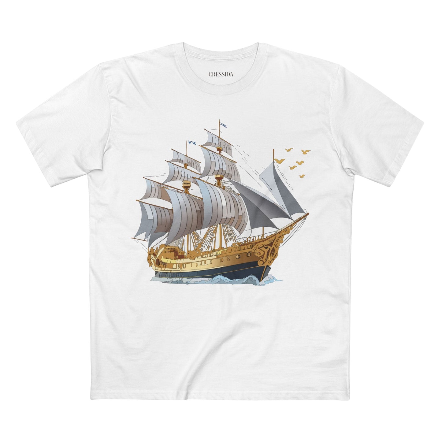 Ship Graphic Unisex 100 Cotton T-Shirt with Gold Frigate Art Design 14